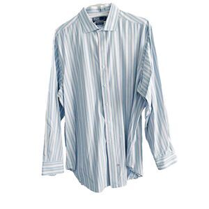 POLO RALPH LAUREN Mens Large Button Down Pink Green Blue Stripe 100% Cotton Work